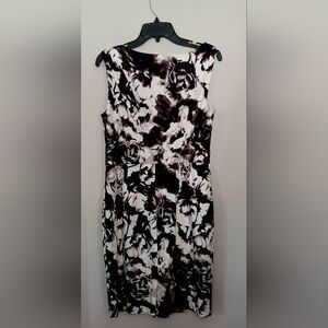 Ann Taylor Brown, Black and White Sleeveless Dress With Shoulder Pleats. Sz10